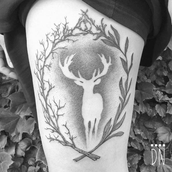 Negative Space Dotwork Deer Tattoo Design