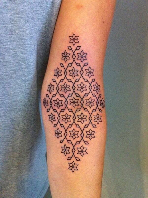 Small Stars Patterned Elbow Arm Tattoo