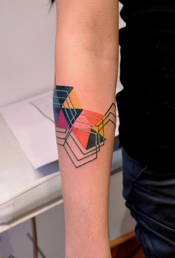 Staggered Multi-Colored Pentagons Tattoo