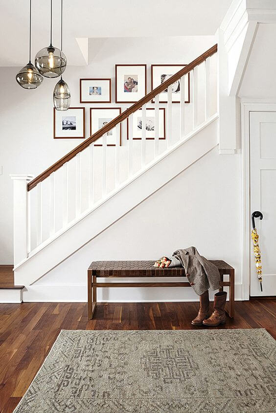 Straight Staircase Modern Entryway White and Wood Furniture