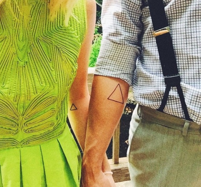 Tiny and Tasteful Triangle Couple Tattoo