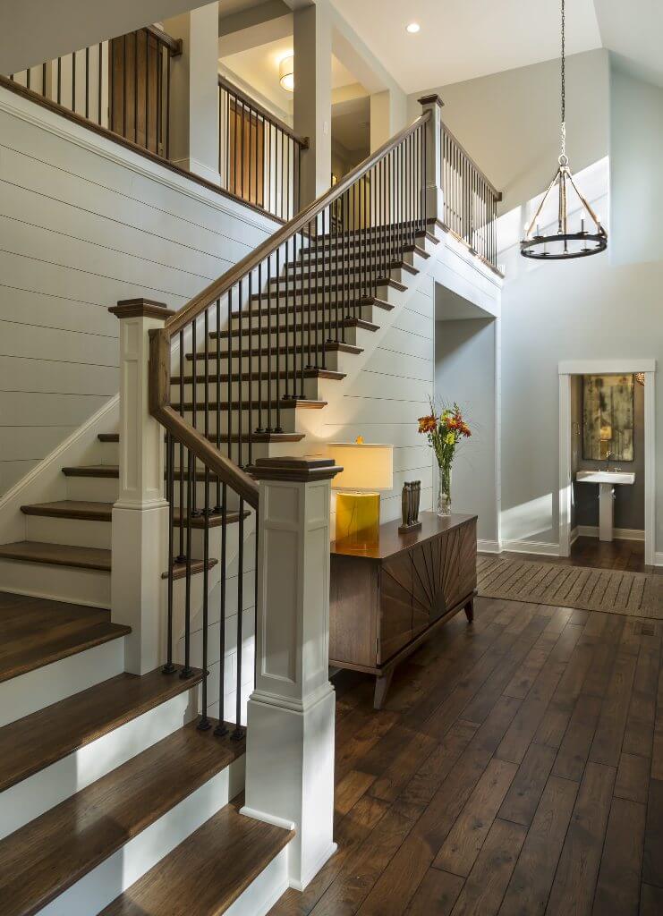 Transitional Dark Wooden L-Shaped Staircase