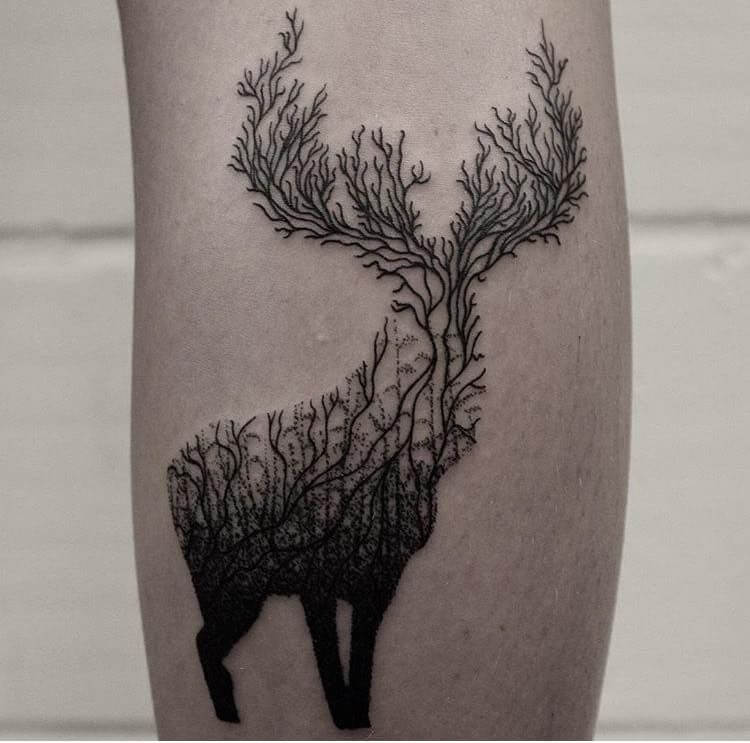 Tree-Themed Deer Tattoo Design For Love of Nature and Animals