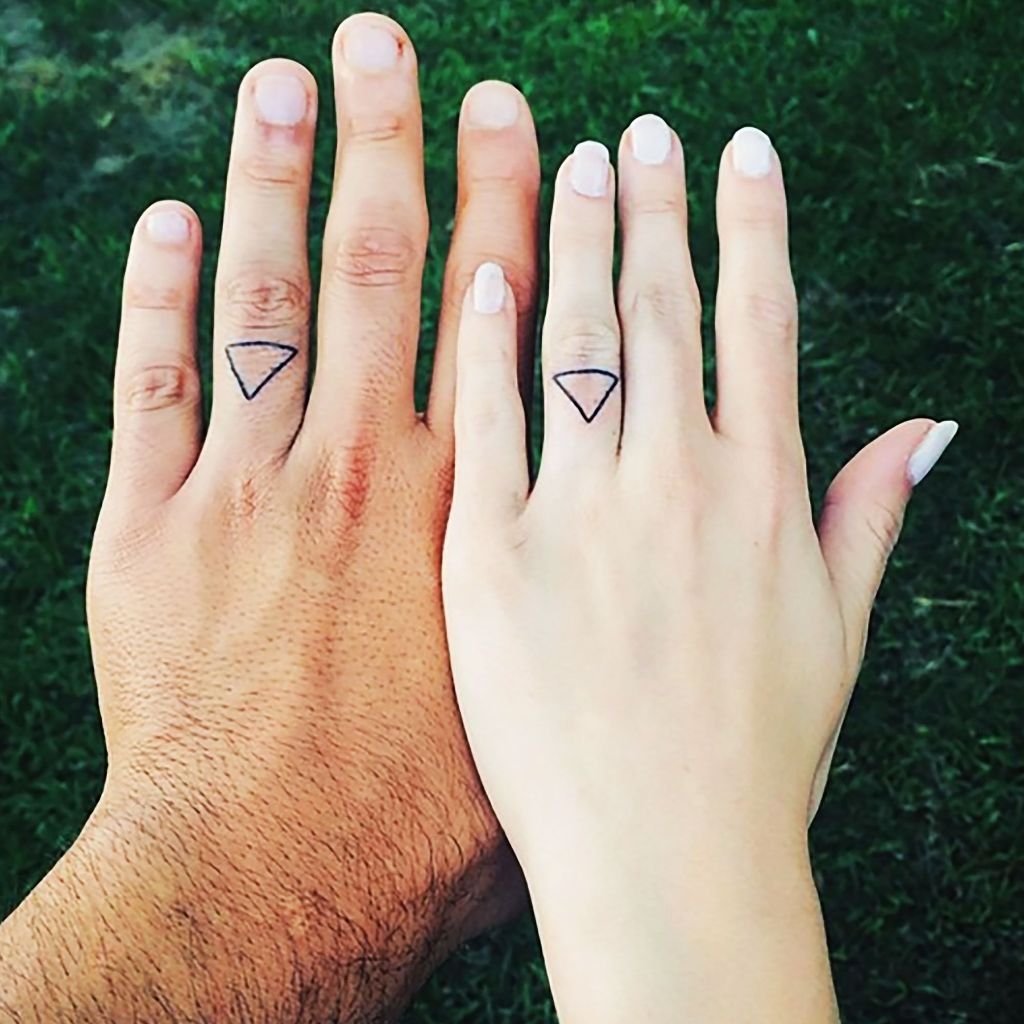 Triangle Couple Tattoo on Engagement Finger