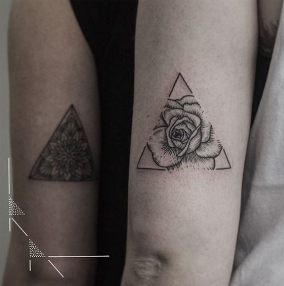 Triangle Flowers Couple Tattoo