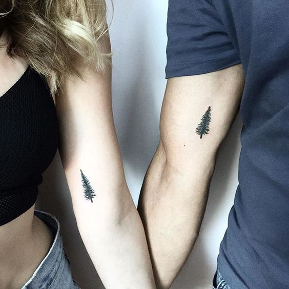 Triangle Pine Trees Couple Tattoo