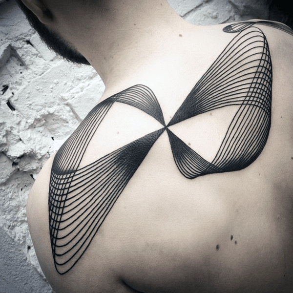 Upper Back Multidimensional Bow Tattoo