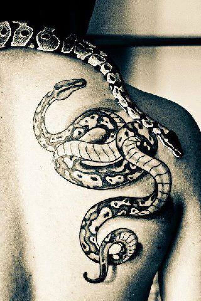Black Snake Tattoo on Black for Men With Snake