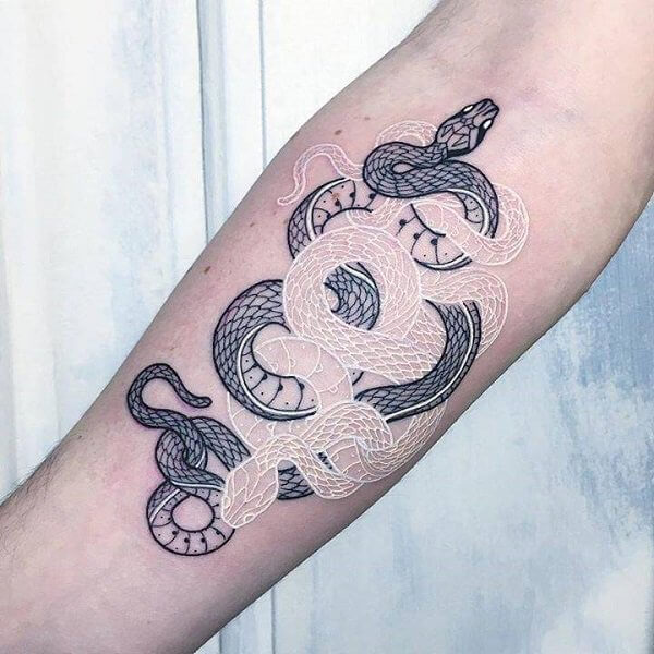 Classy White and Black Meaningful Snake Tattoo