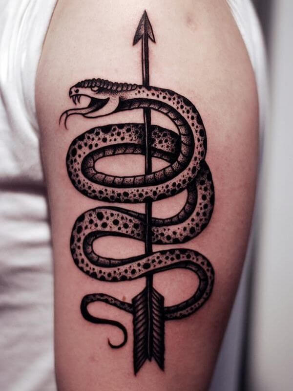 Deadly Snake Tattoo with Arrow