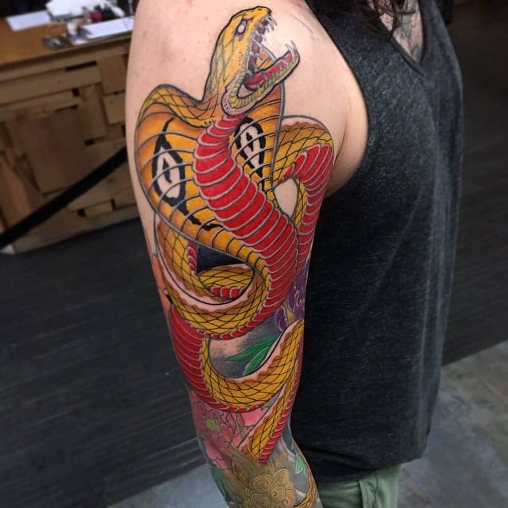 Japanese Traditional Style Love Hate Snake Tattoos