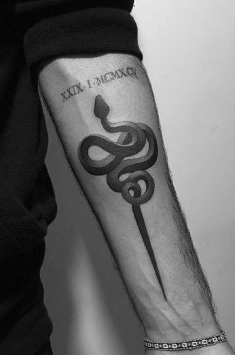 Snake Tattoo On Left Inner Forearm
