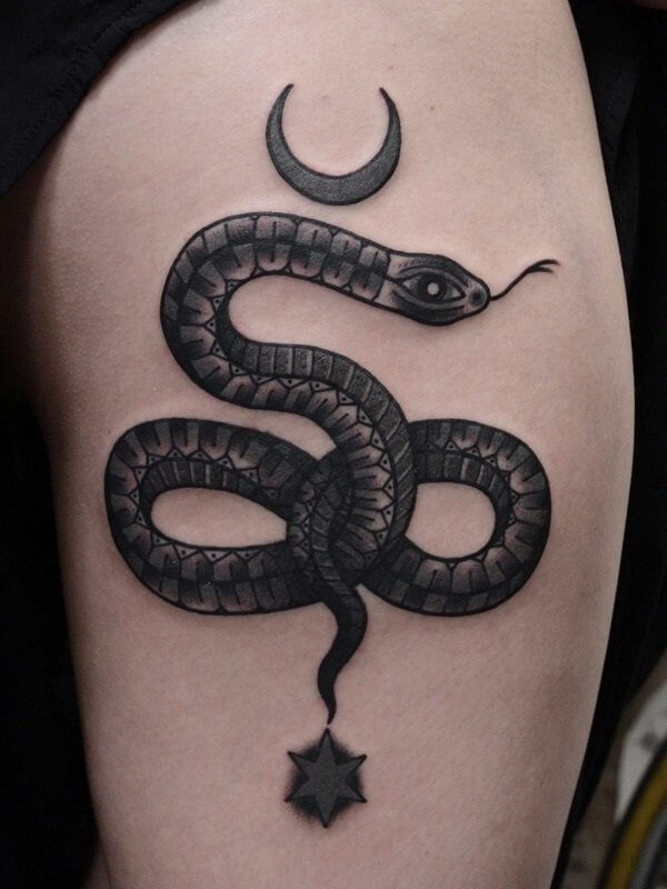 Snake Tattoo With Star and Moon