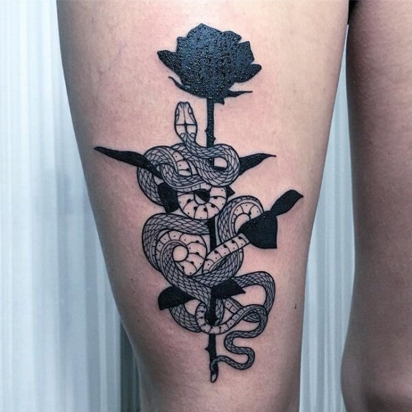 Snake With Black Rose Tattoo