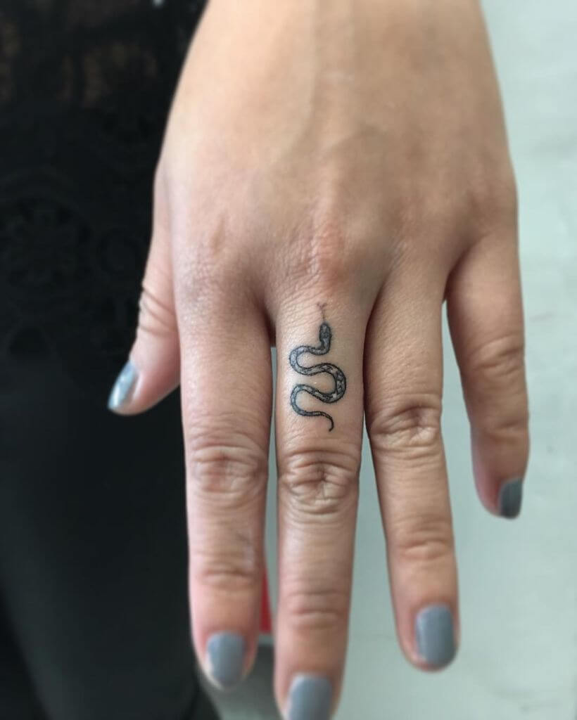 Tiny Snake Tattoo for Her on Finger