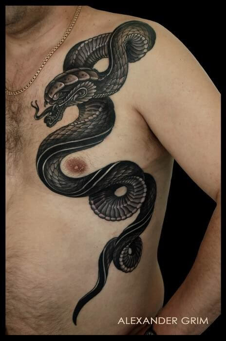 Viper Chest Black Snake Tattoo for Men
