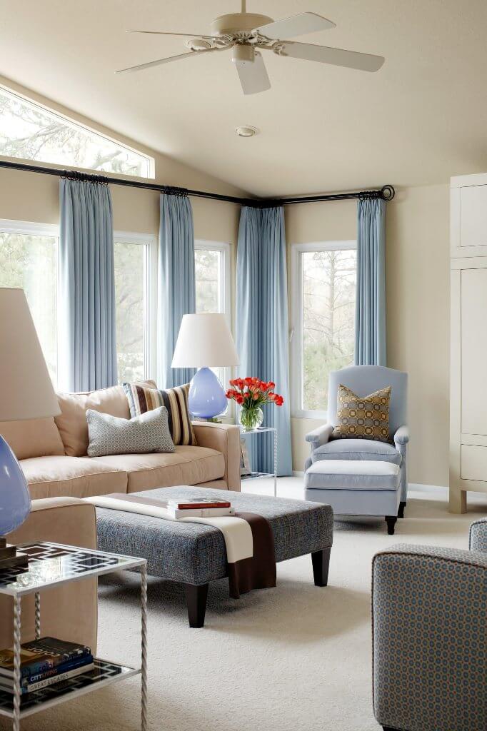 Sheer Blue Curtains Mid-Sized Living Room