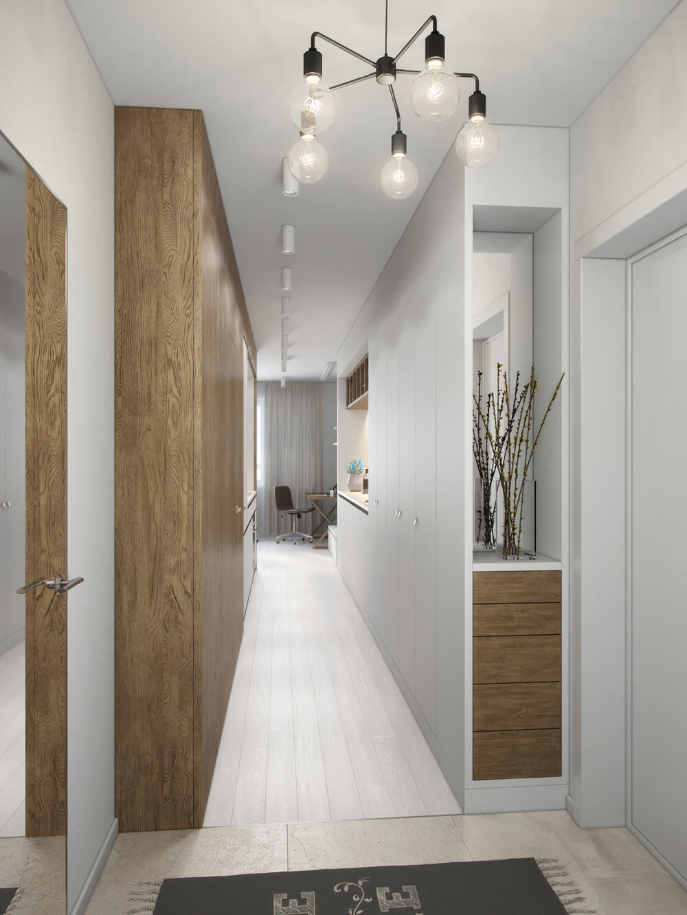 wood and white hallway idea