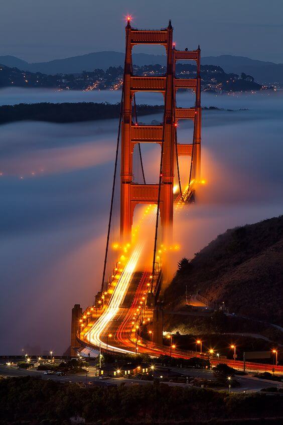 Aan Francisco Golden Gate Bridge Night Town View