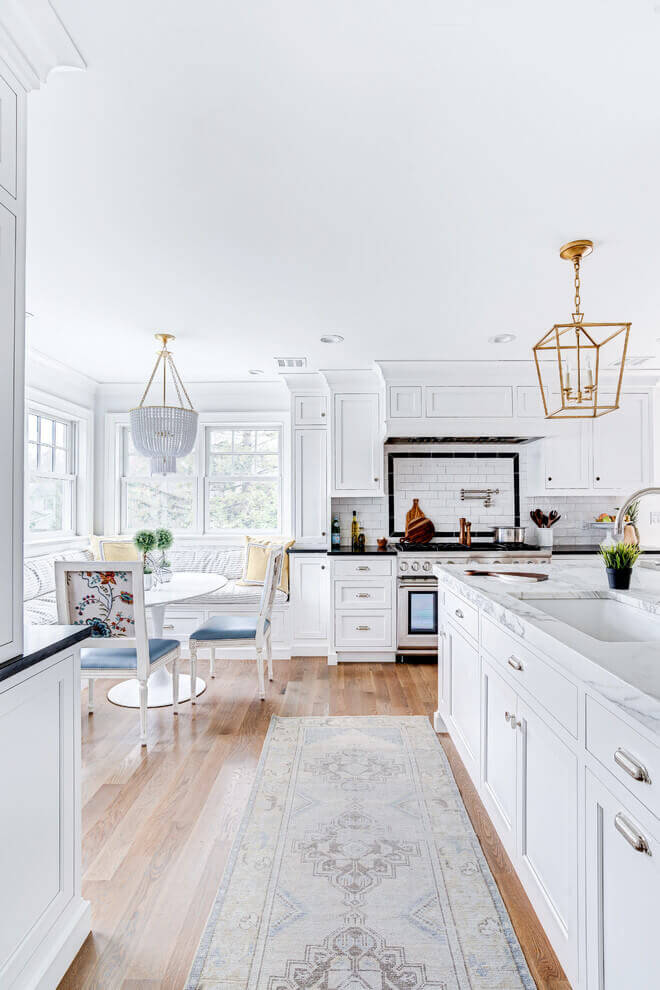 White Kitchen Cabinets with Marble Countertop