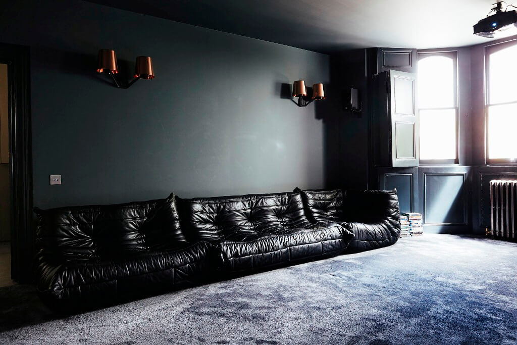 cinema room dark sofa