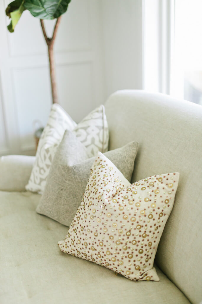 linen sofa and pillows