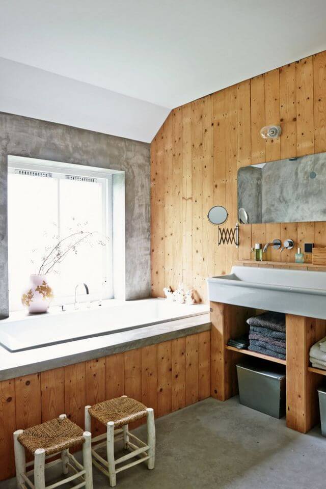 white bathtub wooden vanity