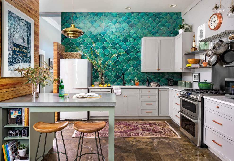 Blue Green Fish Scale Kitchen Wall Tiles