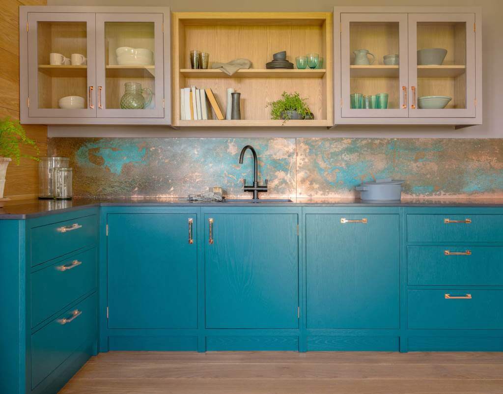Small Trendy L Shaped Blue Cabinets Ideas