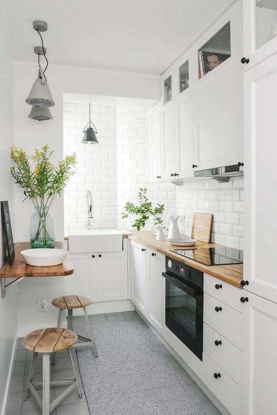 White Brick Wall Small Space Kitchen