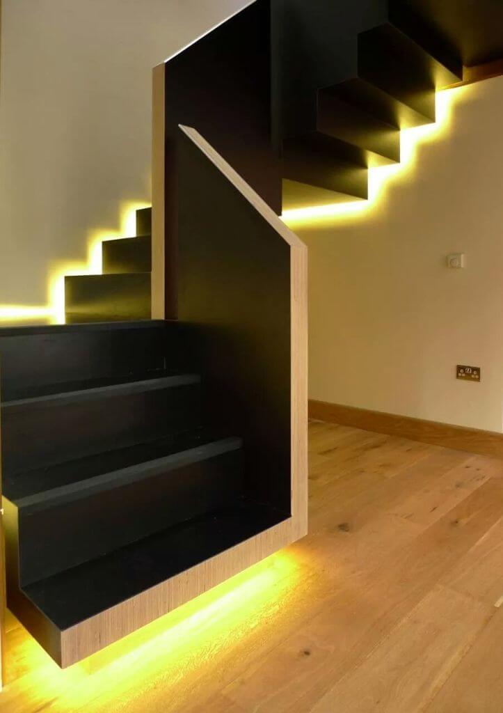 Yellow Light on Black Stairs