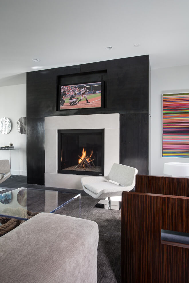 contemporary family room fireplace