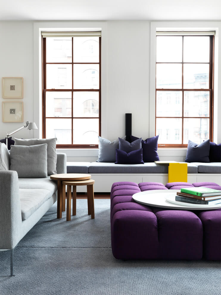 grey and purple living room