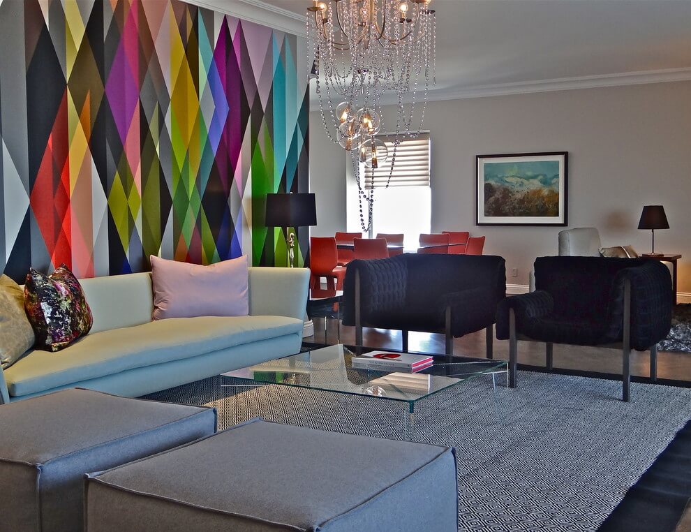 multicolored accent wall living room