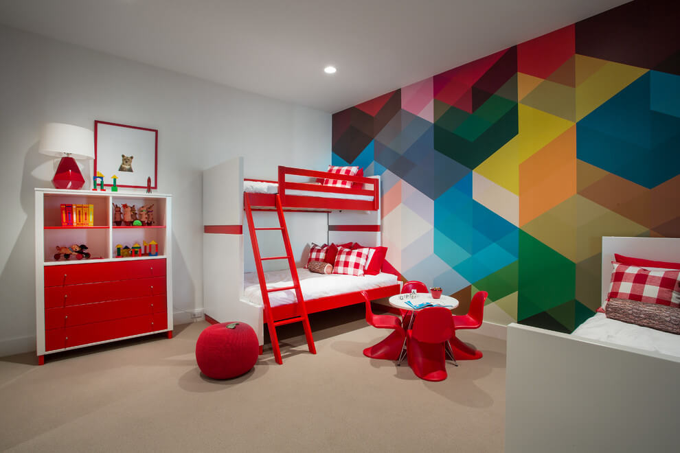 multicolored wall design kids bedroom