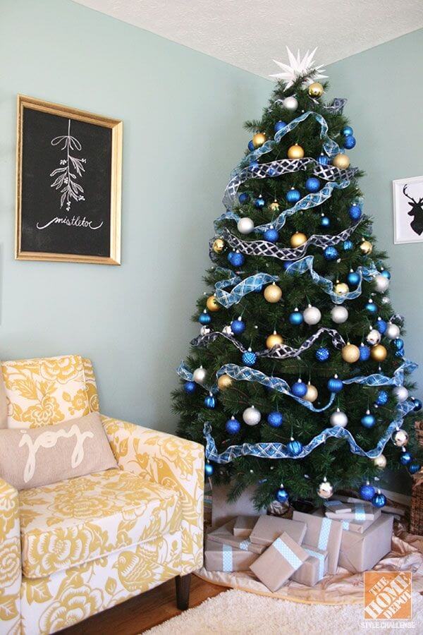 Blue Living Room Christmas Tree