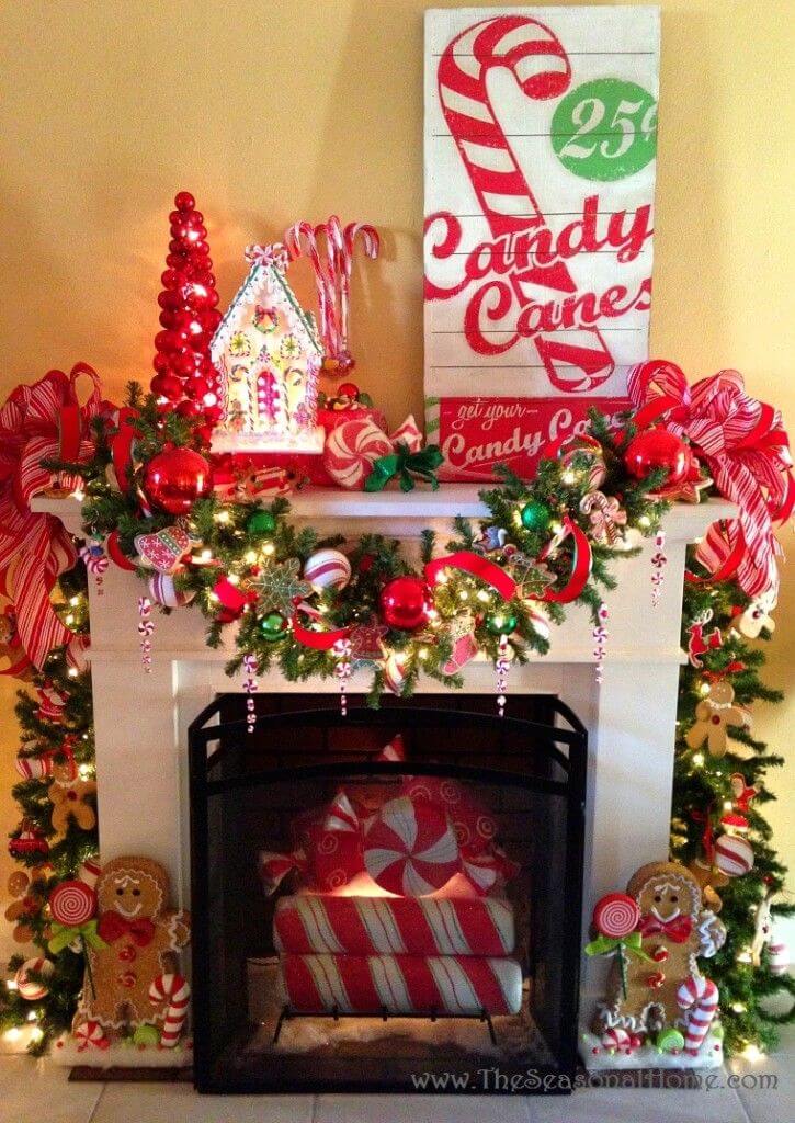 Candy Cane Christmas Fireplace Decoration