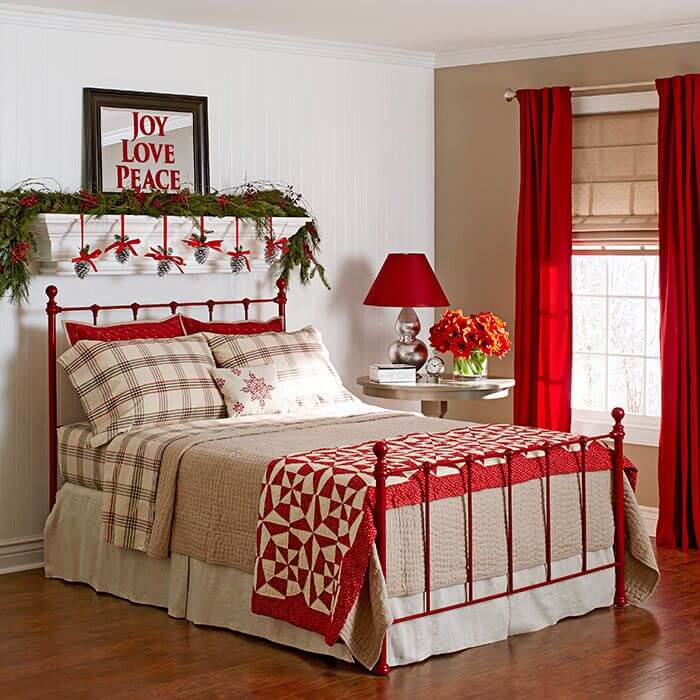 Festive Red Theme Christmas Bedroom