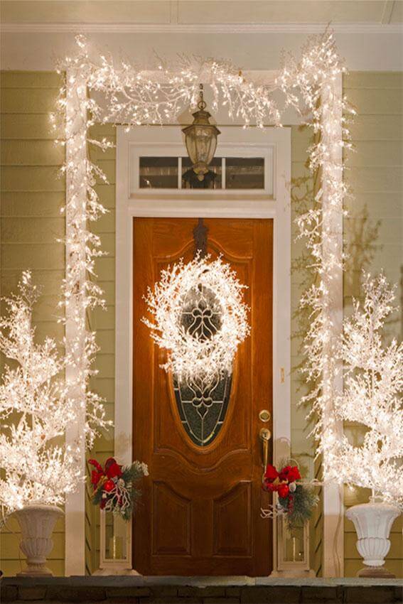 Front Door White Lights Decor