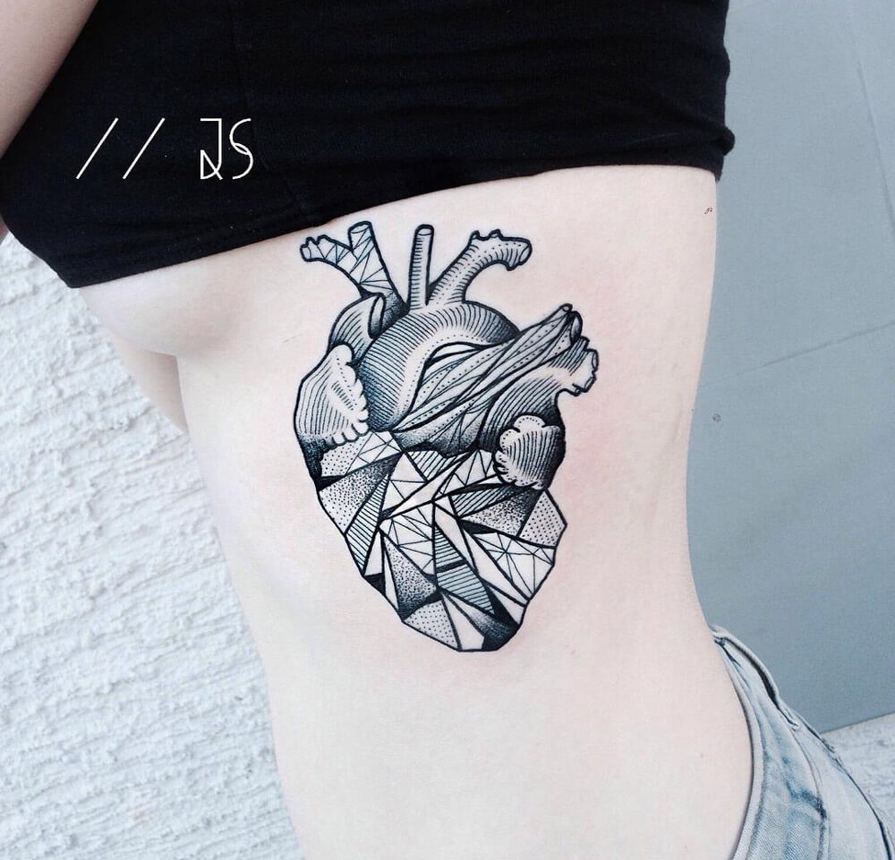 Geometric Heart Side Tattoo for Girls