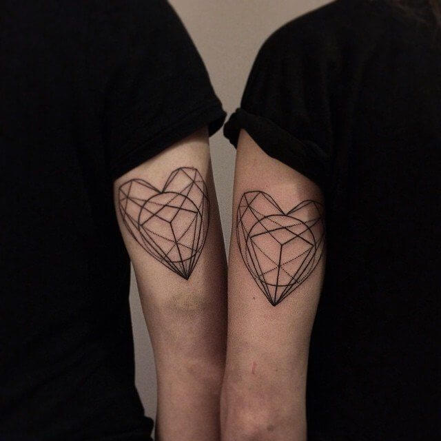 Geometric Romance Heart Tattoo for Couple