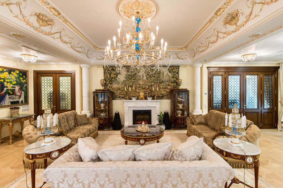 Grand White And Gold Living Room