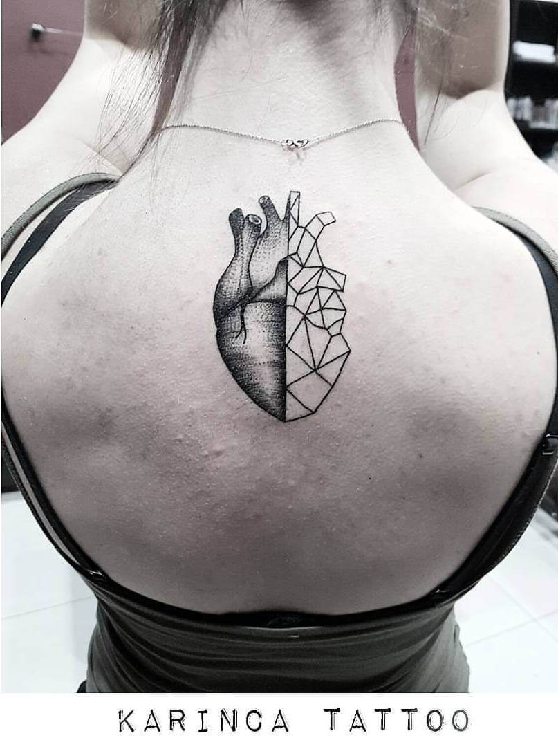 Half Geometric Heart Tattoo