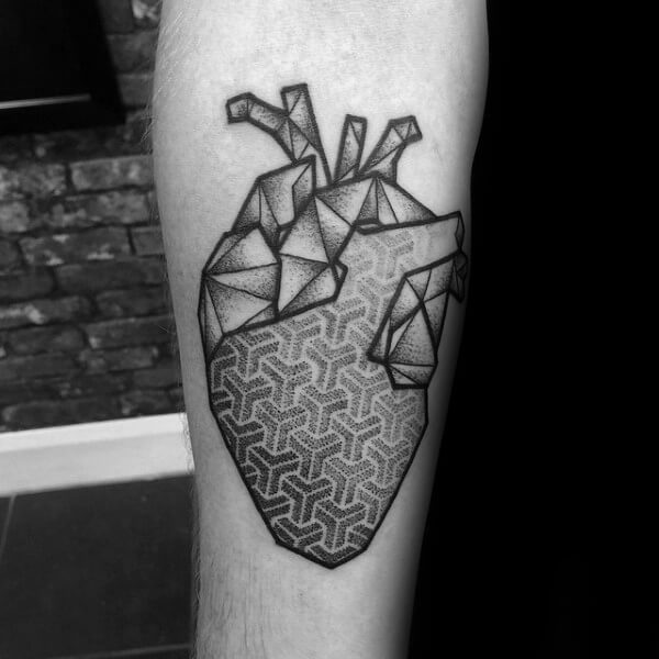 Pattern Dotwork Geometric Heart Tattoo Designs For Men
