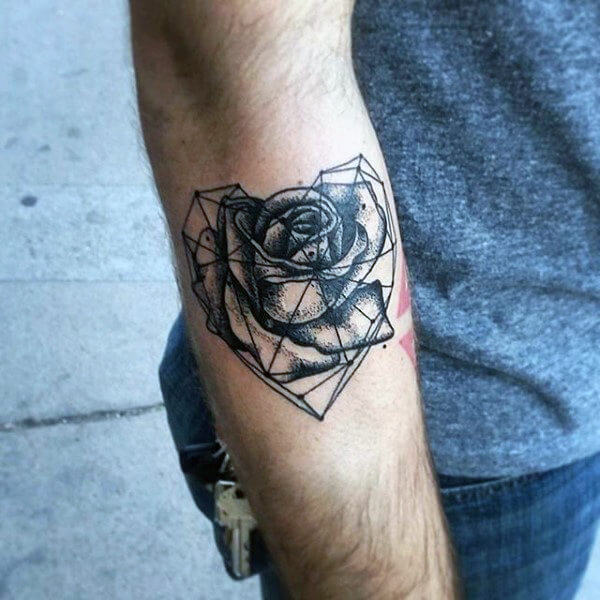Rose Flower Geometric Heart Forearm Tattoo