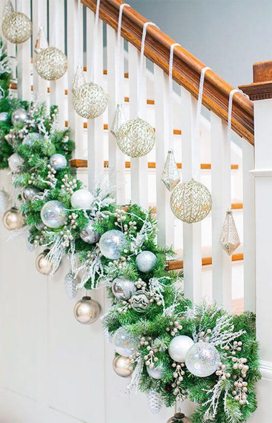 Silver White Staircase Christmas Decor