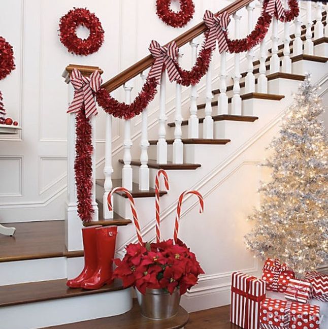 Staircase Red White Christmas Decoration
