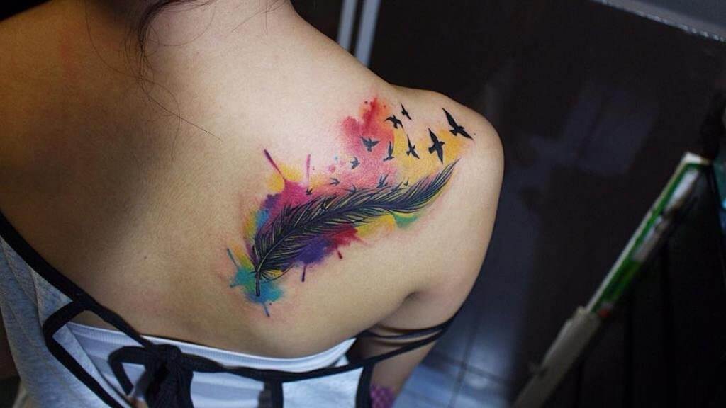 Feather Watercolor Tattoo
