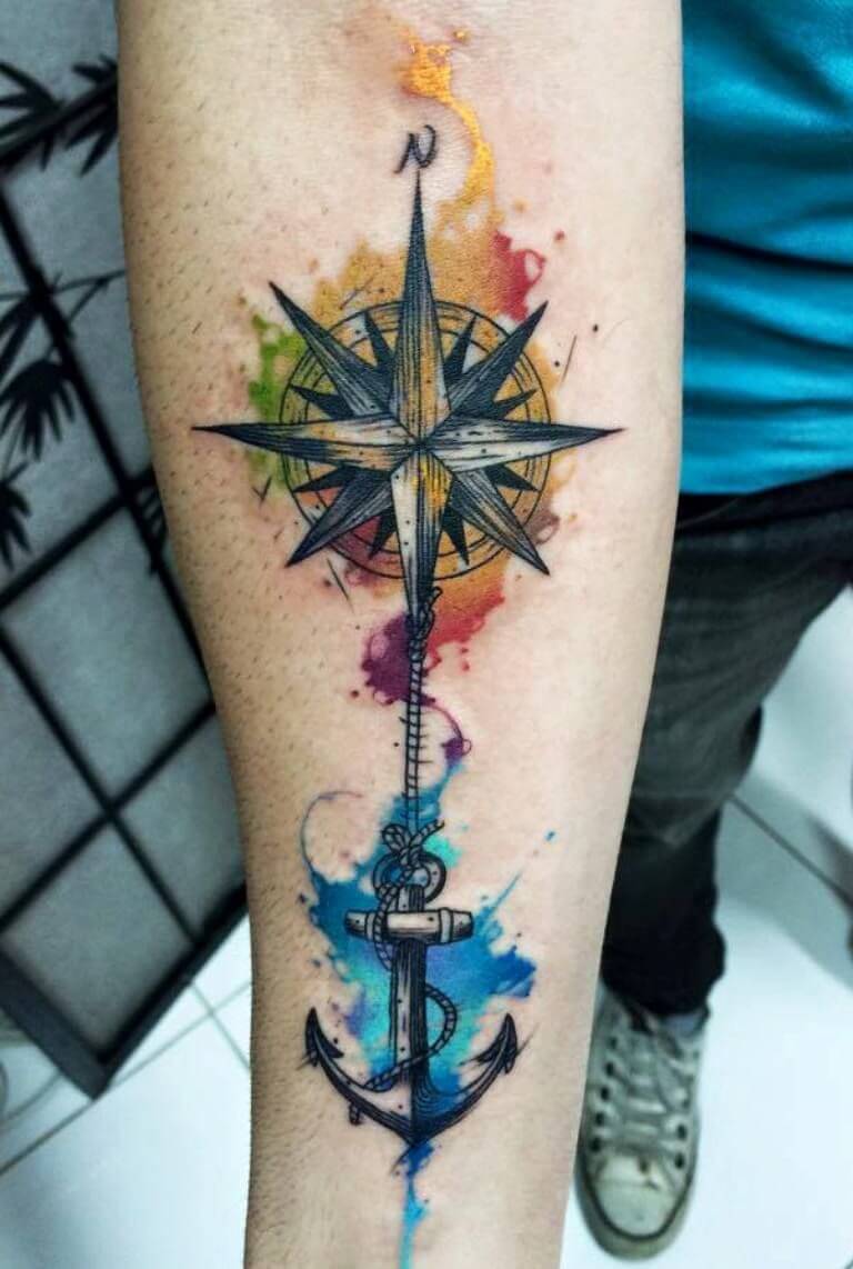 Compass Watercolor Tattoo