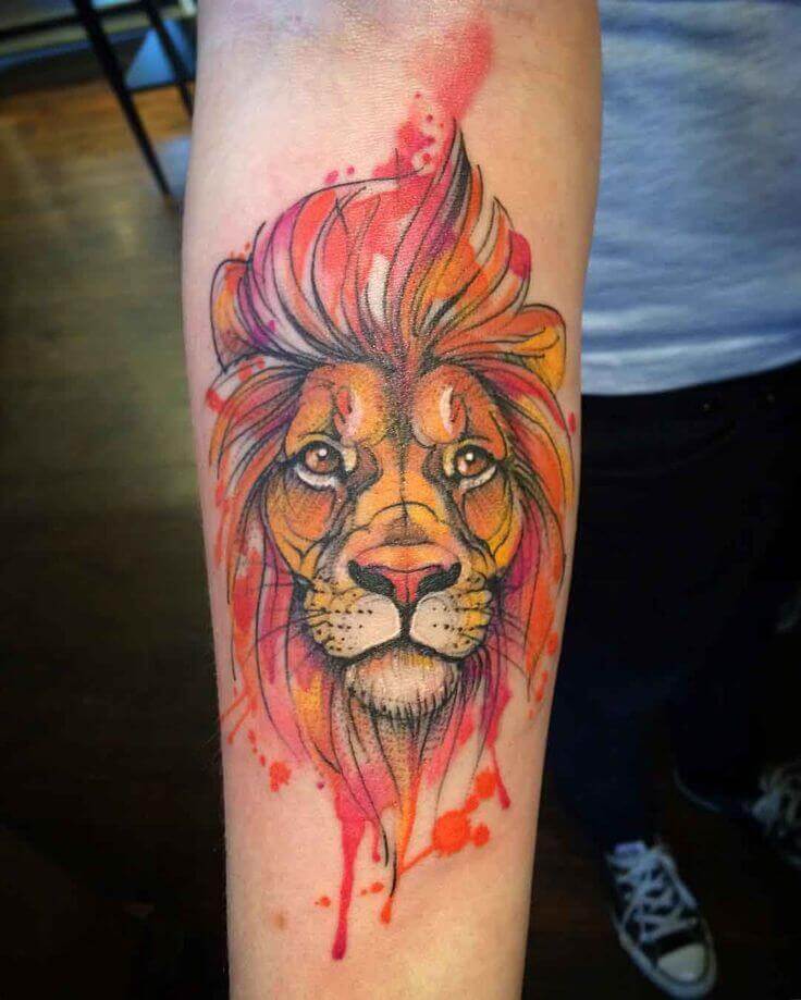 Lion Watercolor Tattoo
